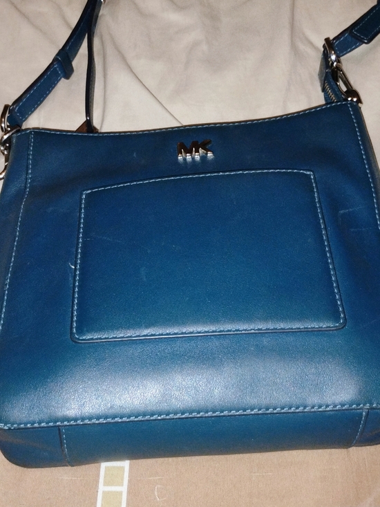 Michael Kors Handbags - Michael Kors Blue Leather Shoulder Bag with Front Pocket